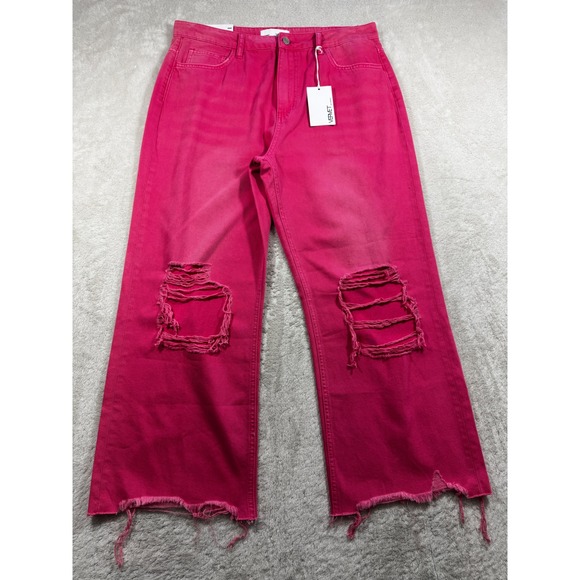 Vervet Denim - NWT Vervet Womens Leslie 90s Vintage Flare Distressed Pink Jeans 31 Meas: 34x26